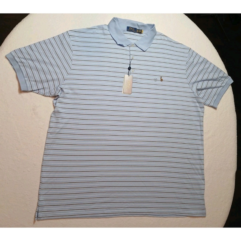NWT Polo Ralph Lauren Shirt Men 3LT Big & Tall Blue Striped Soft Cotton Polo